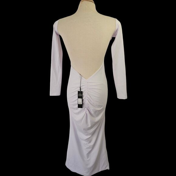 Fashion Nova Monaco Backless Midi Dress Size S White Bodycon Long Sleeve NWT - Picture 2 of 13